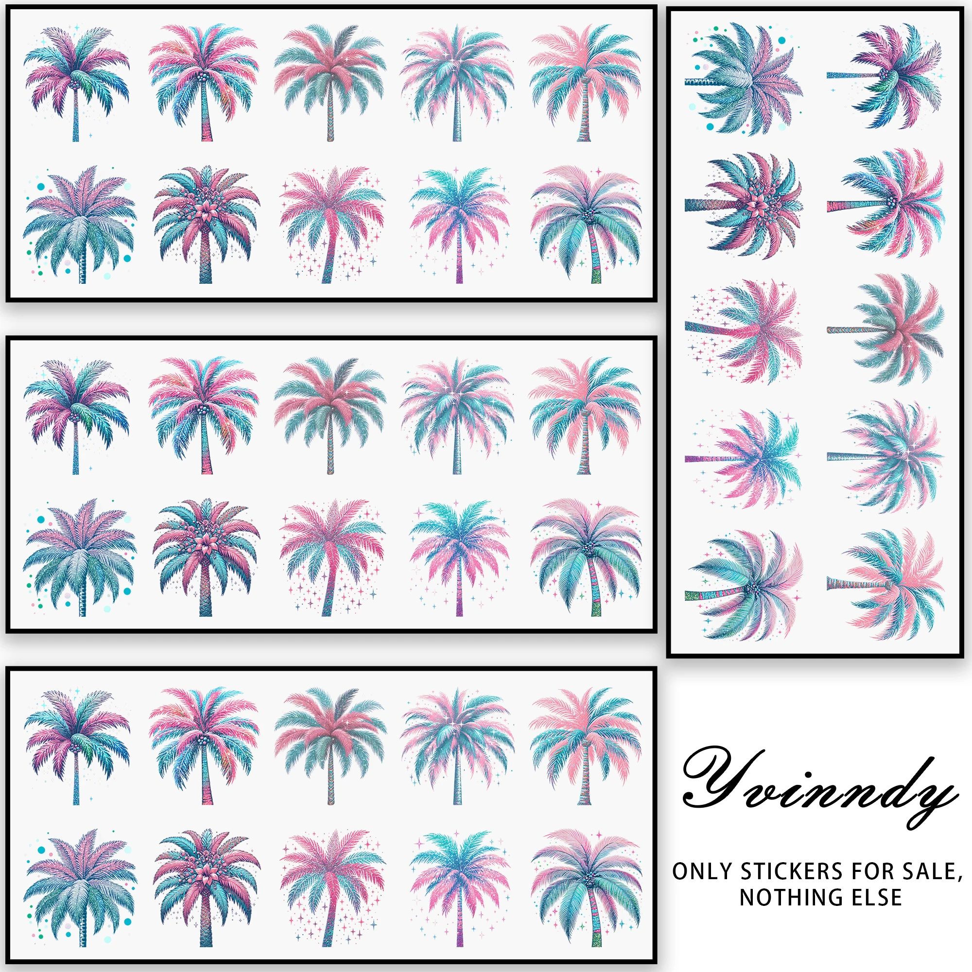 40Pcs/Set Summer Palm Trees UV DTF Transfer Sticker DIY Craft Kits With Crystal Label 16oz Glass Jars Wrap Stickers On Mug view 2