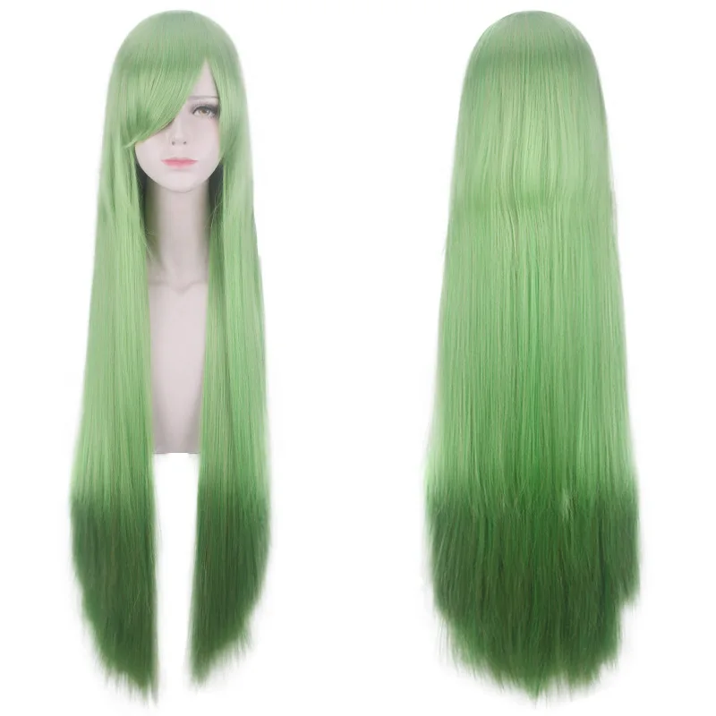 Synthetic Long Straight Green Wig for Cosplay Mi-Ku Inspired Genderbend Twin Clip Anime Costume Party Hair