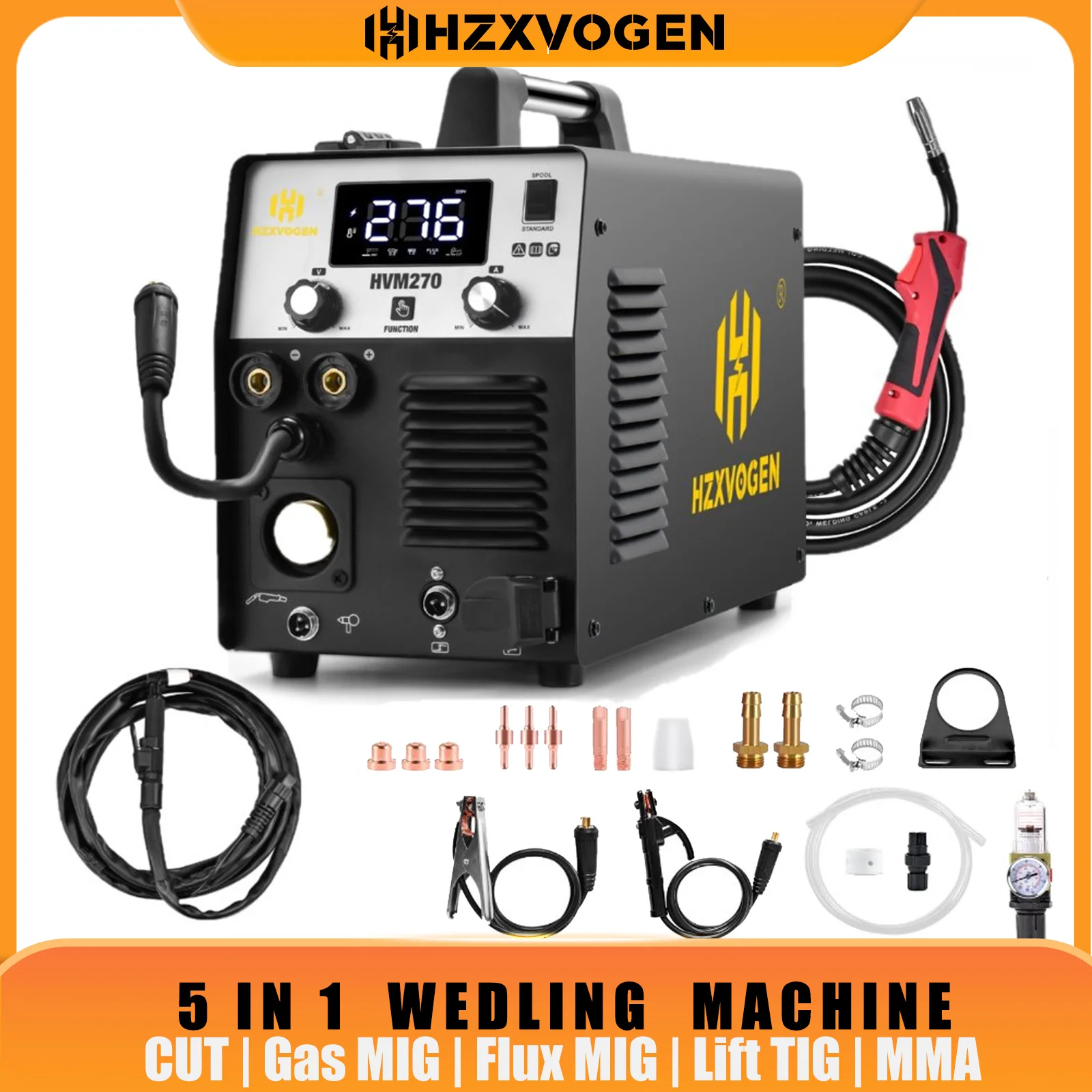 Hzxvogen 5 In 1 Cut/Gas Mig/Gasless Mig/Lift TIG/MMA Digital Screen HVM270 Welding Machine Support 1/5 Kg Wire 14mm Cutting