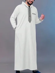 Moroccan Hooded Long Robe Abaya with Luxury Embroidery And Side Pockets for Muslim Men Middle East Style Clothing