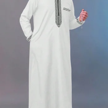 Abaya marocaine à capuche pour hommes, robe longue, broderie...