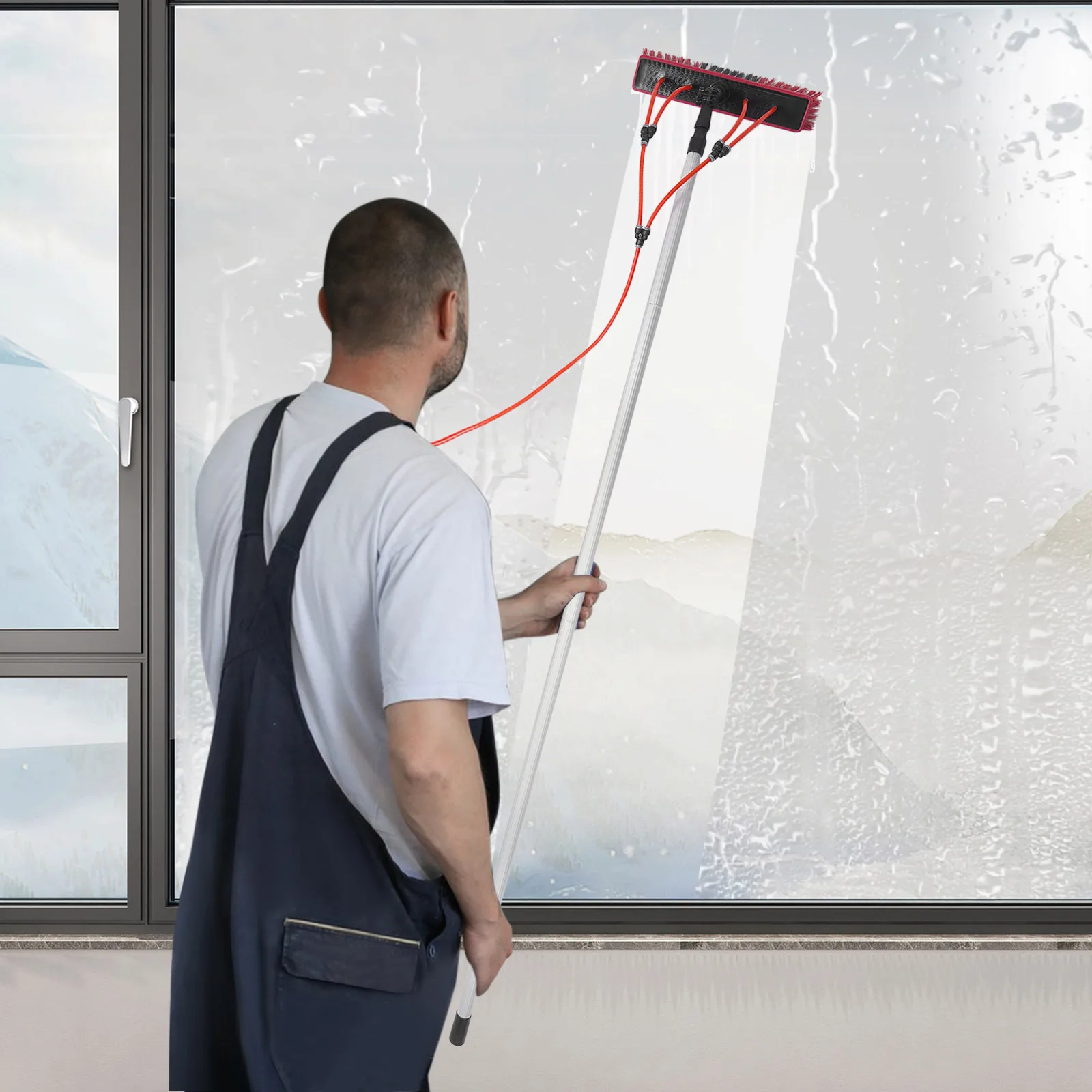Комплект для мытья окон 3-в-1 180 °   Очистка на открытом воздухе высокого окна Очистка столбов с подачей воды