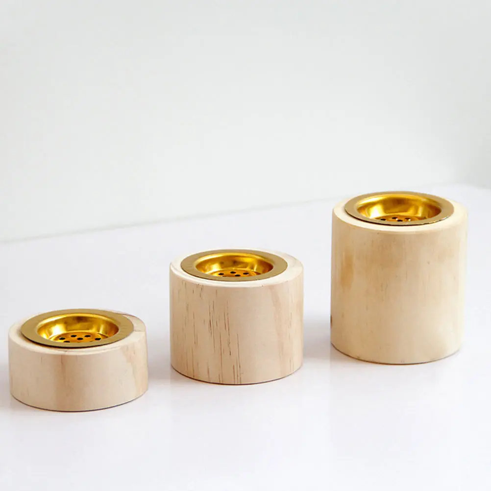 

3 Pcs Round Wood Cup Incense Burner Censer Home Furnace Desktop Decorative Alloy Aroma Stove nament H Style