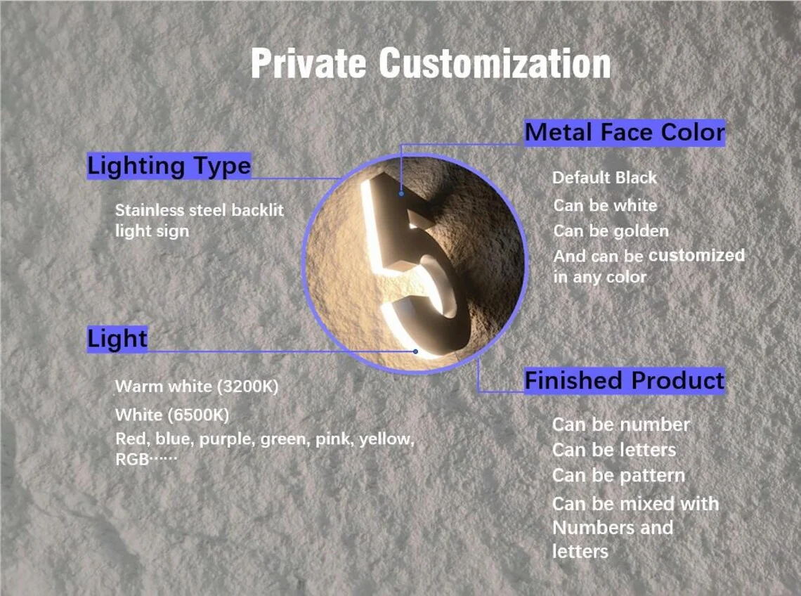 Custom LED House Number Sign for Home, Office, Hotel, Condo/Apartment Number, Family Address Sign, Unique House Number