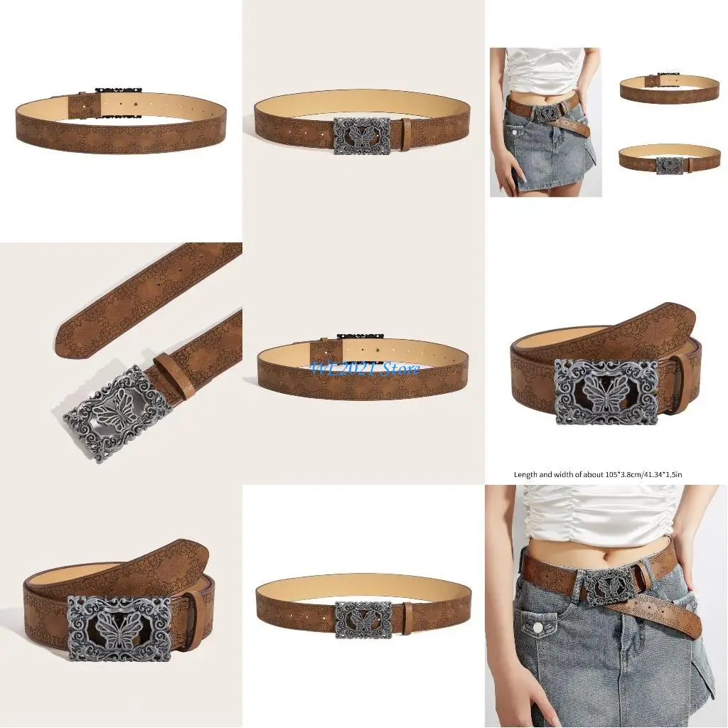 

G5GC Bohemian Wasit Belt for Women Carved Buckle Belt Embossed Waistband for Jeans Pants Unisex Decorative Belt for Adult