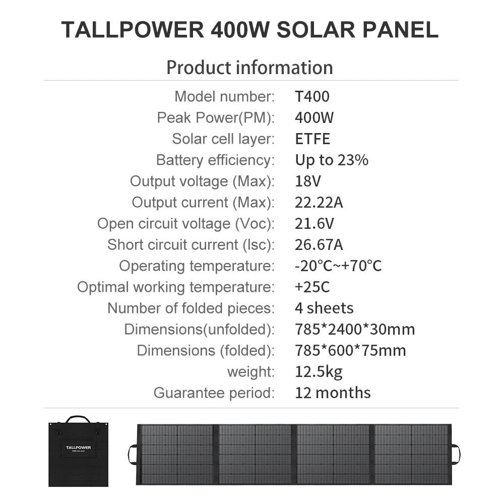 TALLPOWER TP400 400W Tragbares Solarpanel, 23,4% Hocheffiziente Solarenergieerzeugung, IP67 Wasserdicht, Seriell und Parallel Schaltbar – Detail 8