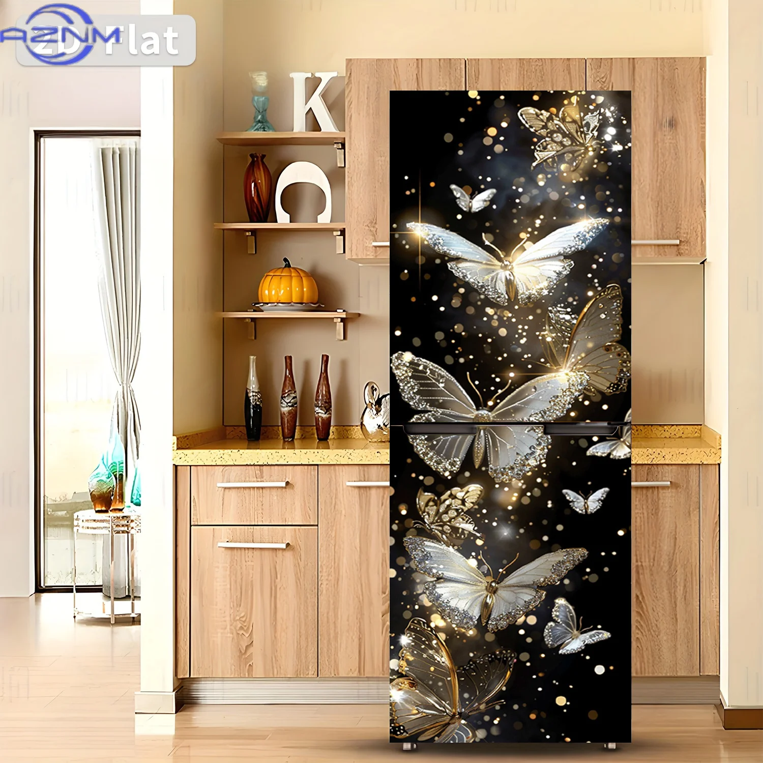 Printing Refrigerator Sticker  Dazzling Butterfly Pattern Themed Design Wall Sticker Decorative Wallpaper Self-Adhesive Suitab