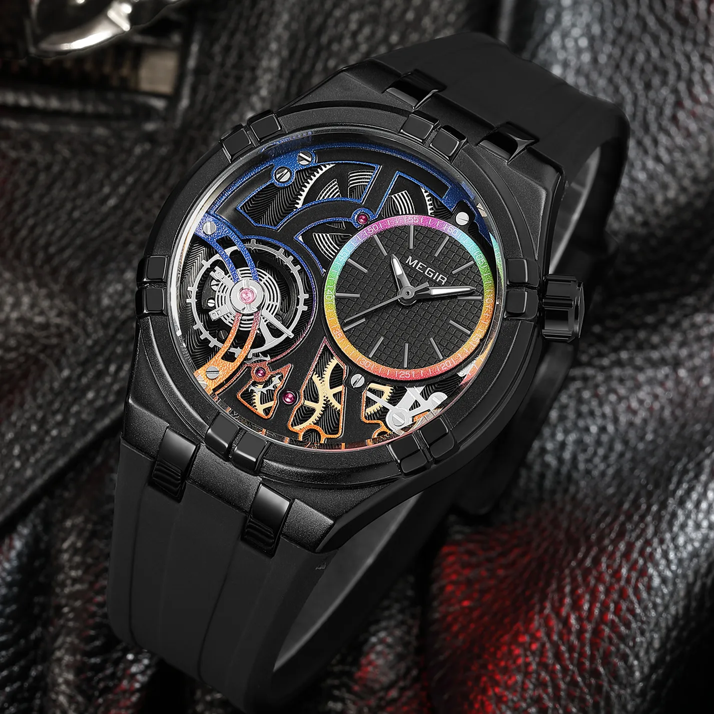 MEGIR العلامة التجارية الفاخرة الرجال الساعات مقاوم للماء كوارتز ساعة يد رياضية مضيئة الجوف عادية سيليكون ساعة Relogio Masculino 8111