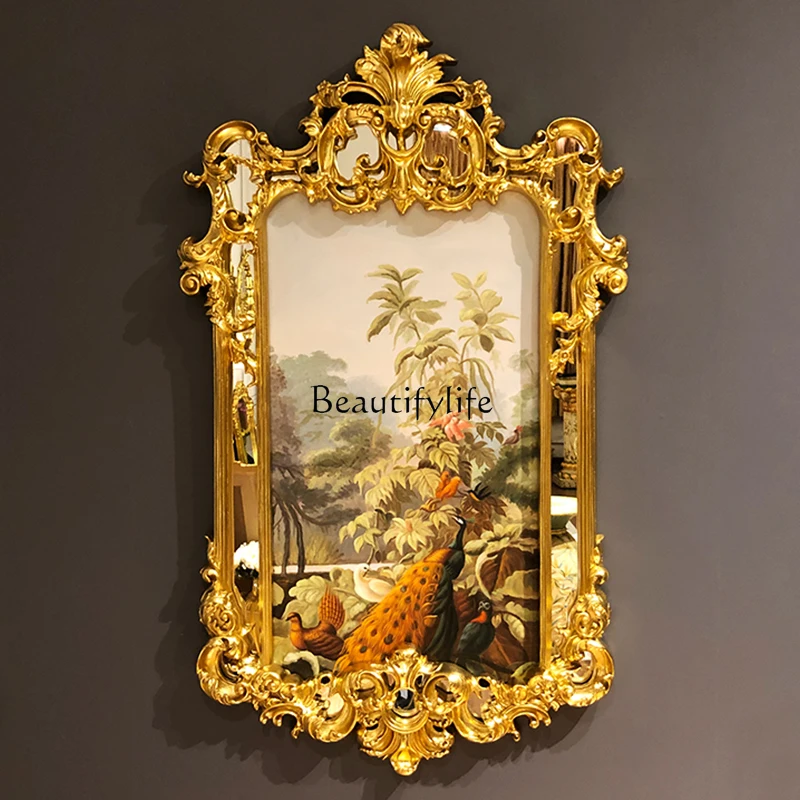 

European retro carved entrance painting living room fireplace decoration hand-painted oil painting wall hanging mirror