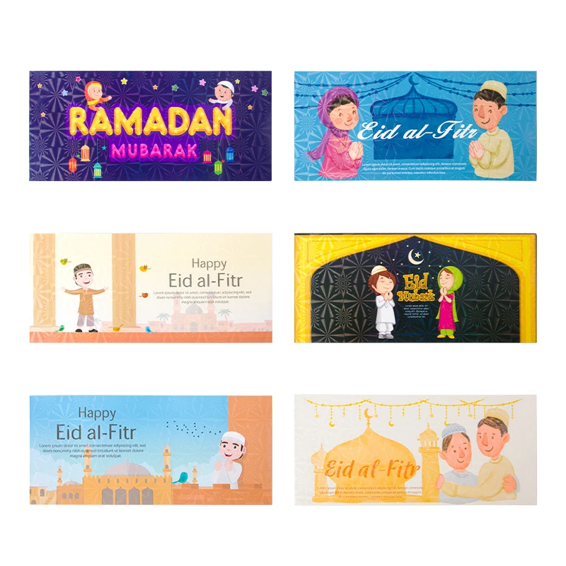 6 stks/set Eid Mubarak Cash Enveloppen Geld Kaarten Papieren Zak 2025 Ramadan Mubarak Decoratie Islamitische Moslim Eid Al-fitr Gift gunsten