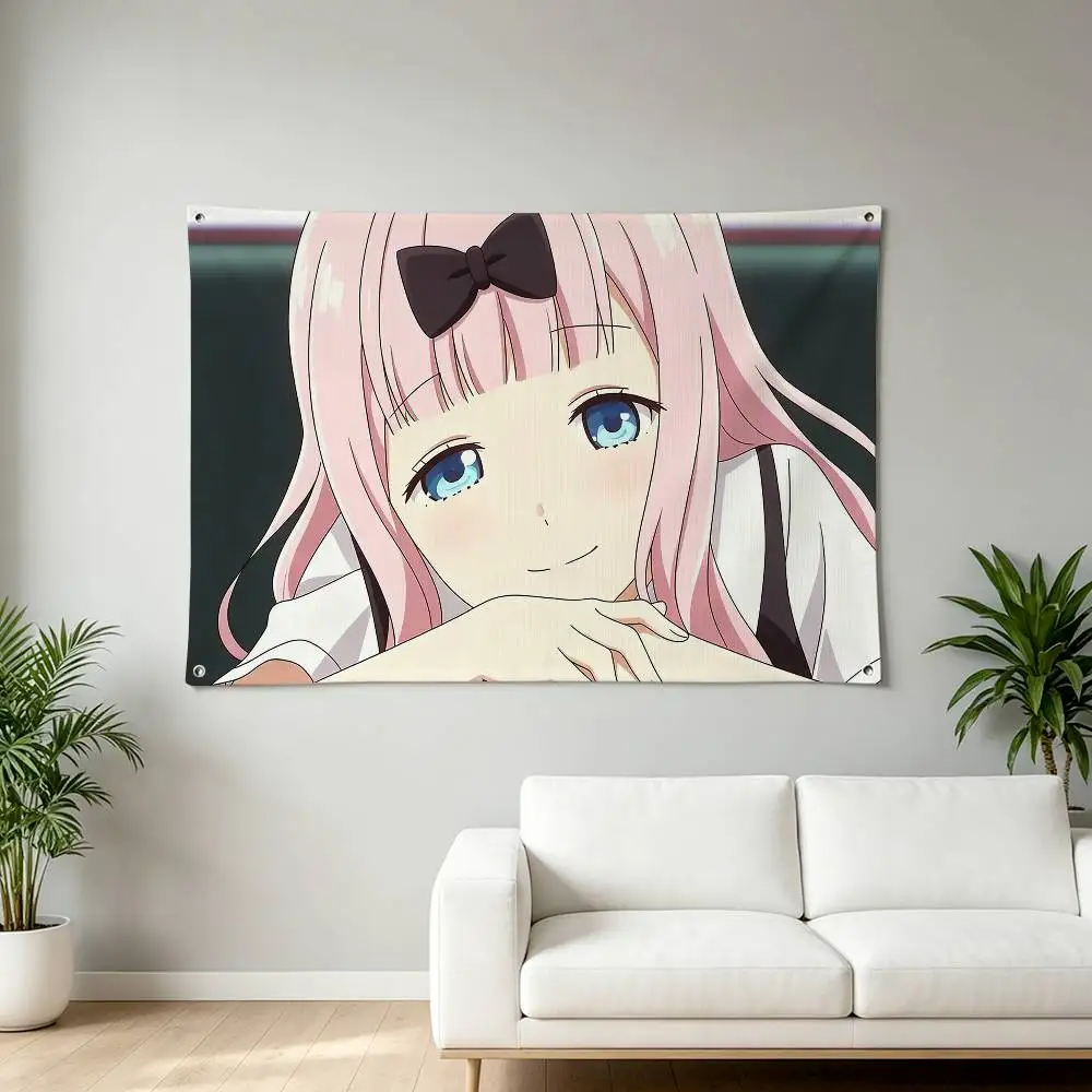 C-Chika F-Fujiwara K-Kaguya-sama Horizontal Tapestry Flag Banner Wall Hanging Lightweight Fabric Background for Home Party Decor