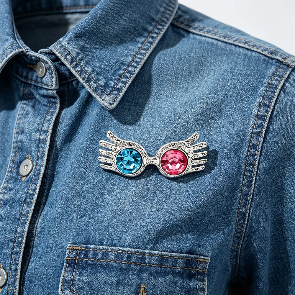 Luna Lovegood Spectrespecs Brosche, Silberlegierung Blau Rosa Kristall Strass Anstecknadel, Zauberer Cosplay Accessoire