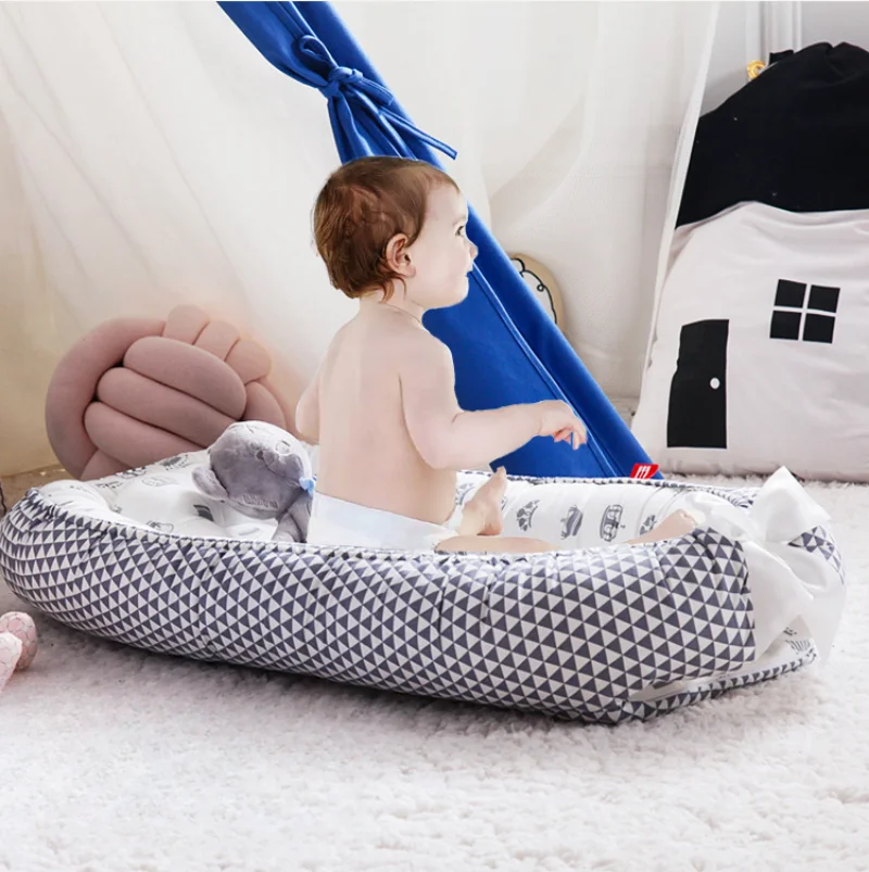 85x50cm Baby Nest Bed with Pillow Infant Toddler Lounger Cotton Cradle for Newborn Portable Crib Bassinet Bumper Co-sleeping