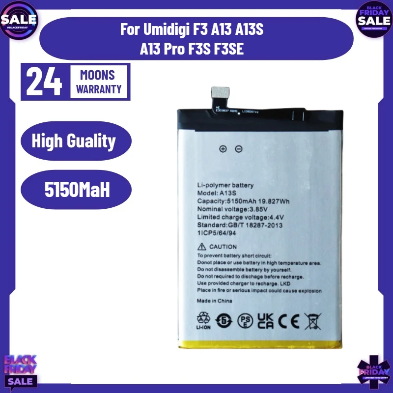 

New 5150MaH Battery for Umidigi F3 A13 A13S A13 Pro F3S F3SE Battery Large Capacity Mobile Phone Battery