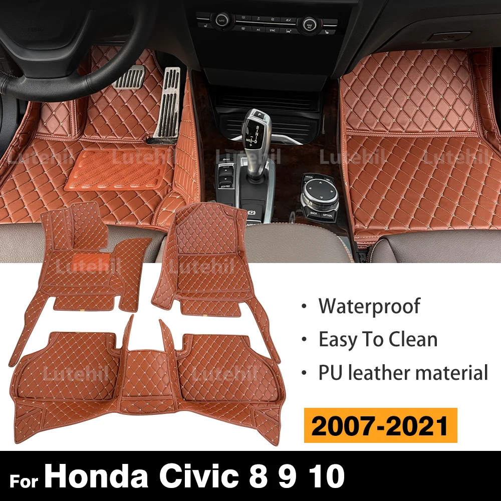 

For Honda Civic 8 9 10 2007-2021 Custom Car Floor Mat Automobile Carpet Cover Interior Details Accessories