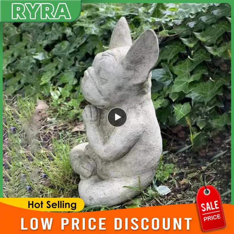 Waterproof Dog Statue Yoga Pose Bulldog Sculpture Resistant Meditation Dog Garden Decoration