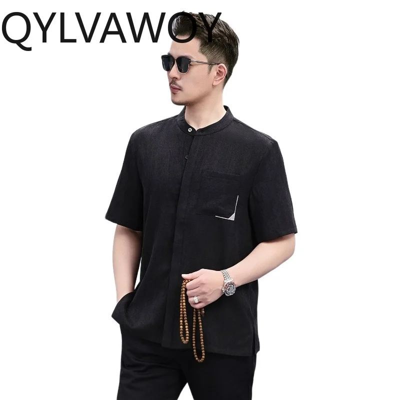 

QYLVAWOY 90% Mulberry Silk Men's Shirts Casual Shirt New Summer Shirts for Man Loose Short Sleeve Tops Menswear Clothing Camisas