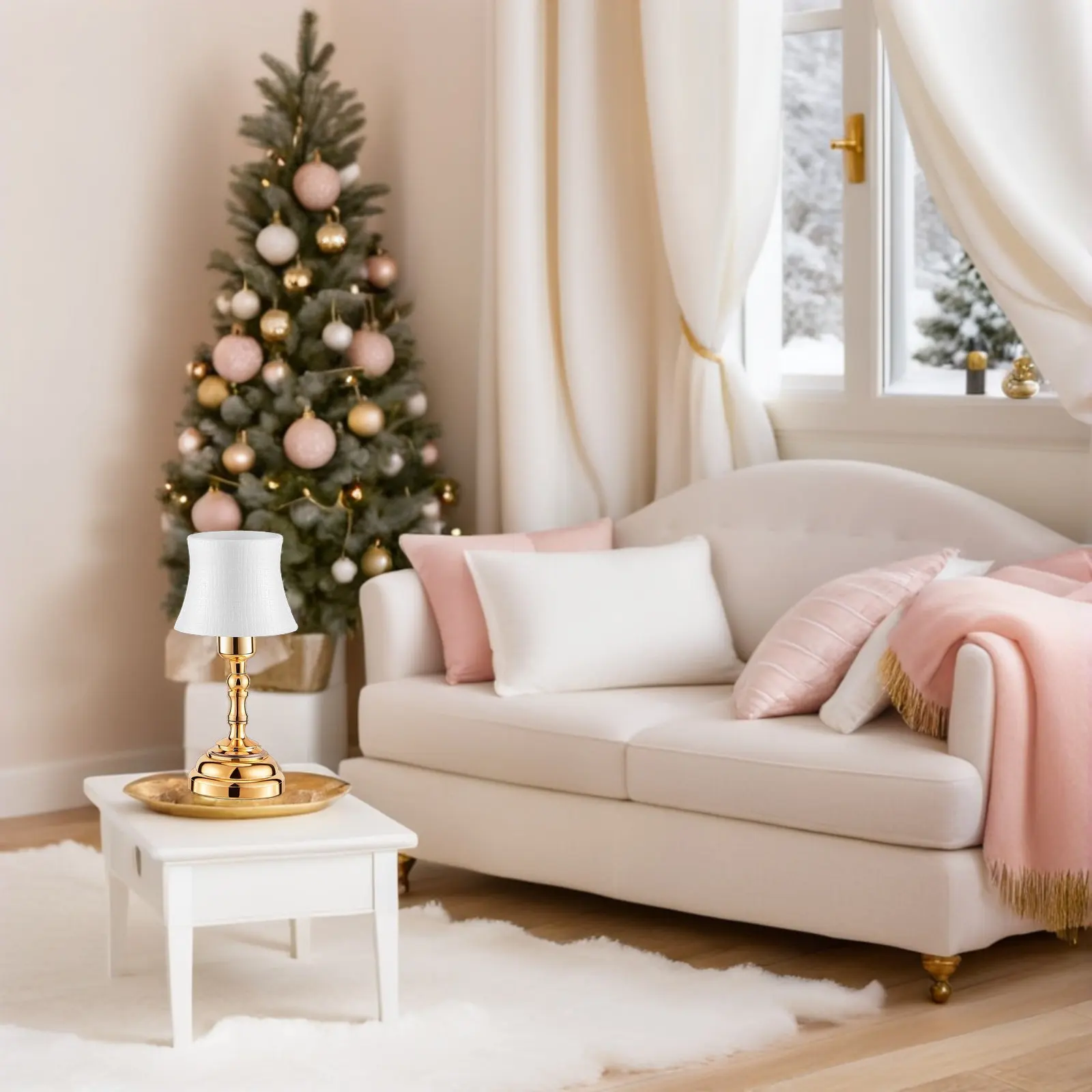 

Mini Dollhouse Lamp 1:12 Scale Warm LED Illumination White Metal Miniature Table Lamp for Dollhouse Room Decor Lighting Setup