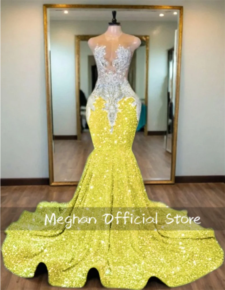 Orange Bead Crystal Long Prom Dresses For Black Girl Appliques Party Dresses Women 2024 Sequin Formal Gown Customized