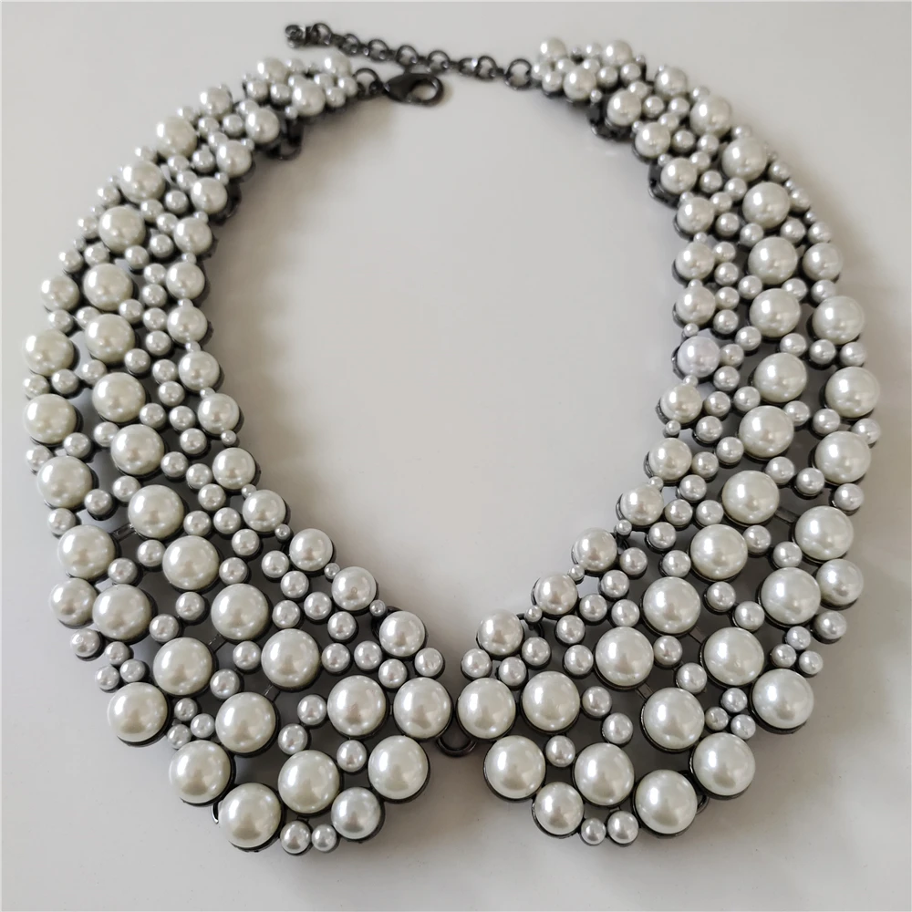 2024 New Multilayer Imitation Pearls Large Collar Choker Necklace Earrings Women Jewelry Sets Indian Statement Crystal Necklace