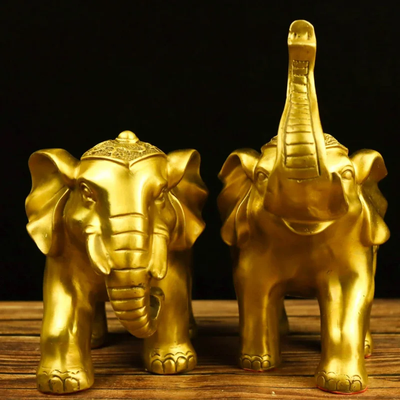 A pair of ornaments, copper water-absorbing elephants, fortune-bringing brass elephant crafts, large size for liv