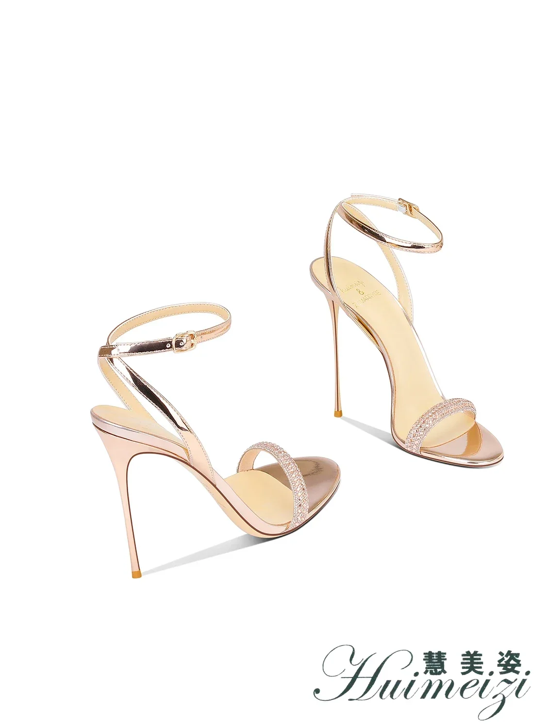 HMZ Premium Sense, Zapatos de Tacón Alto Champagne con Boca Poco Profunda, Primavera 2027, Zapatos de Tacón Fino de Charol para Mujer, Versátiles y con Punta