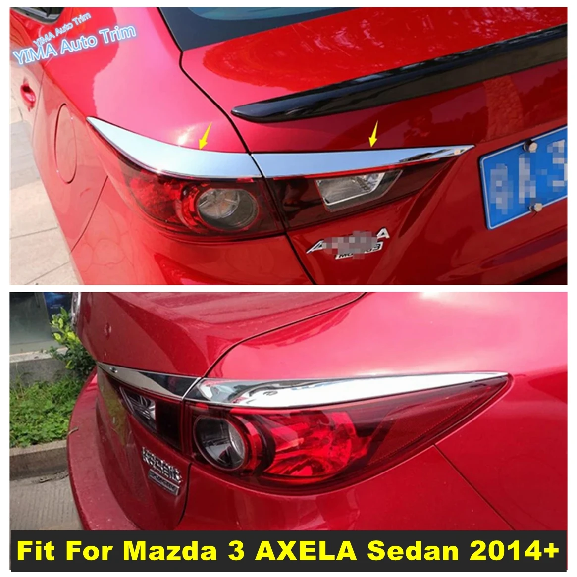 

For Mazda 3 AXELA Sedan 2014 2015 2016 ABS High Quality Rear Tail Trunk Light Lamp Eyelid Eyebrow Cover Trim 4 Pcs Accessories