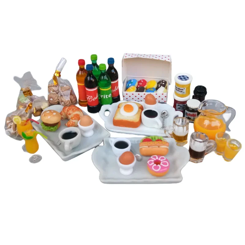 Mini Food Bread Cola Juice Drink Model Kitchen Breakfast Dessert for Barbie Doll Blythe Doll House Diy Accessories