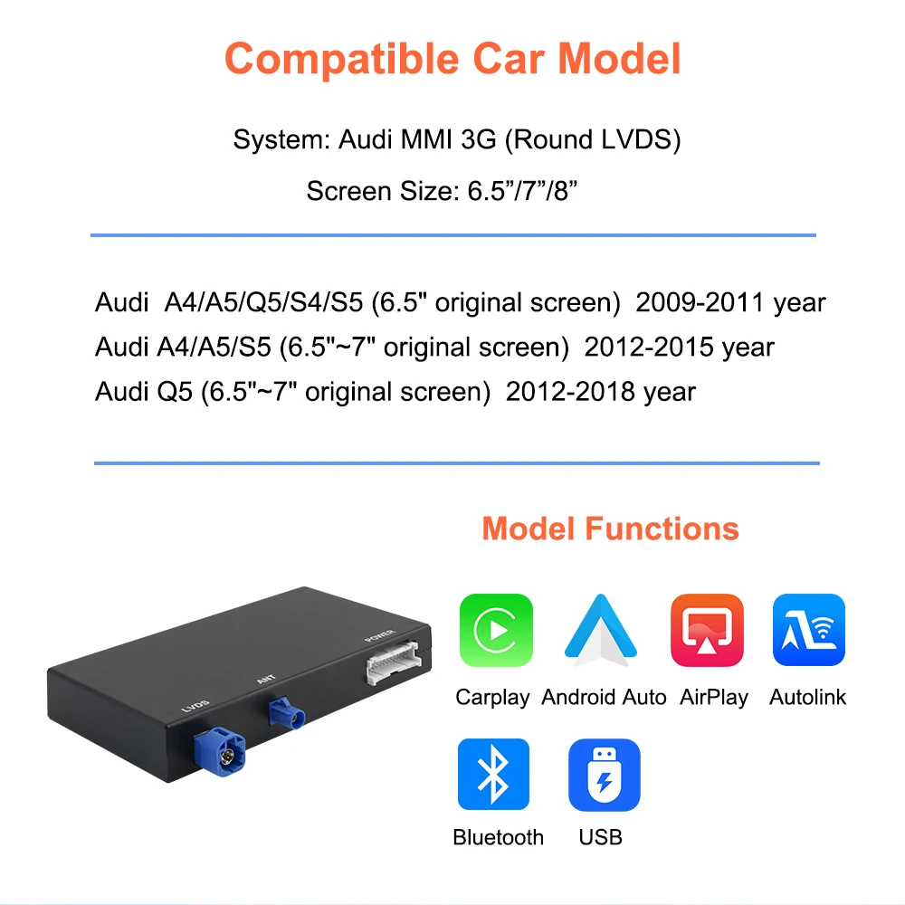 Bonroad DAB+ Carplay Android Auto Nachrüstmodul für Audi MMI 3G A4 B8 A5 S4 S5 Q5 2009-2015 Airplay Mirror Link Interface Box – Detail 5