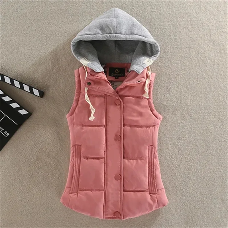 

Women Autumn Winter Short Down Vest Hooded Warm Casual Elegant Sleeveless Coats Outdoor Quilted Travel Jackets Clothes