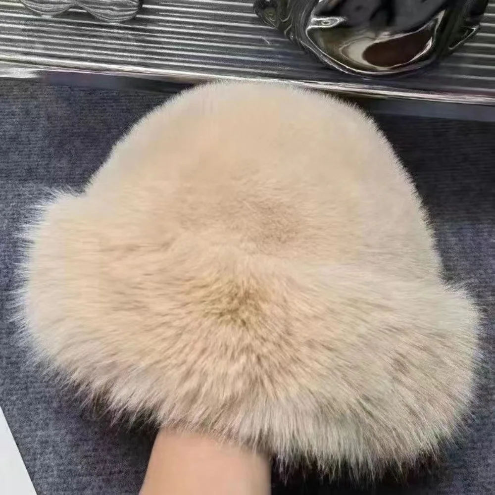 

New Fluffy Fur Bucket Hat For Women Plush Fisherman Hat Warm Women's Winter Hat Thicken Cold Snowy Day Panama Cap Chrismas Gifts