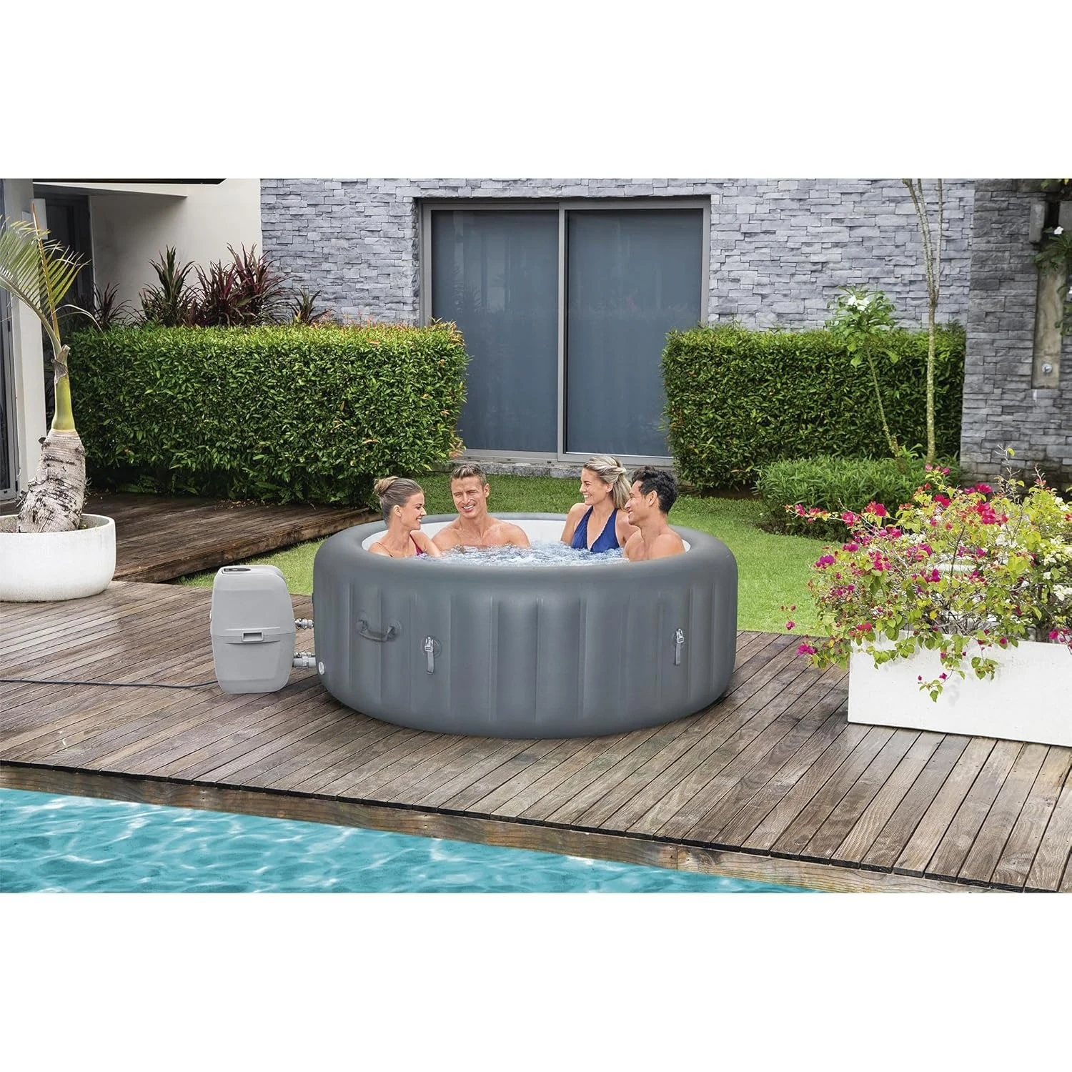 

4-6 Person Smart AirJet Plus Inflatable Hot Tub, 140 Air Jets & Insulated EnergySense Cover for Outdoor Spa, Custom