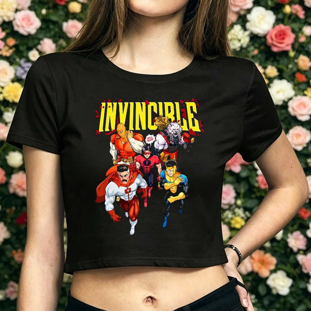 Invincible crop top ladies graphic harajuku meme grunge japanese tshirt dollette cutecore meme