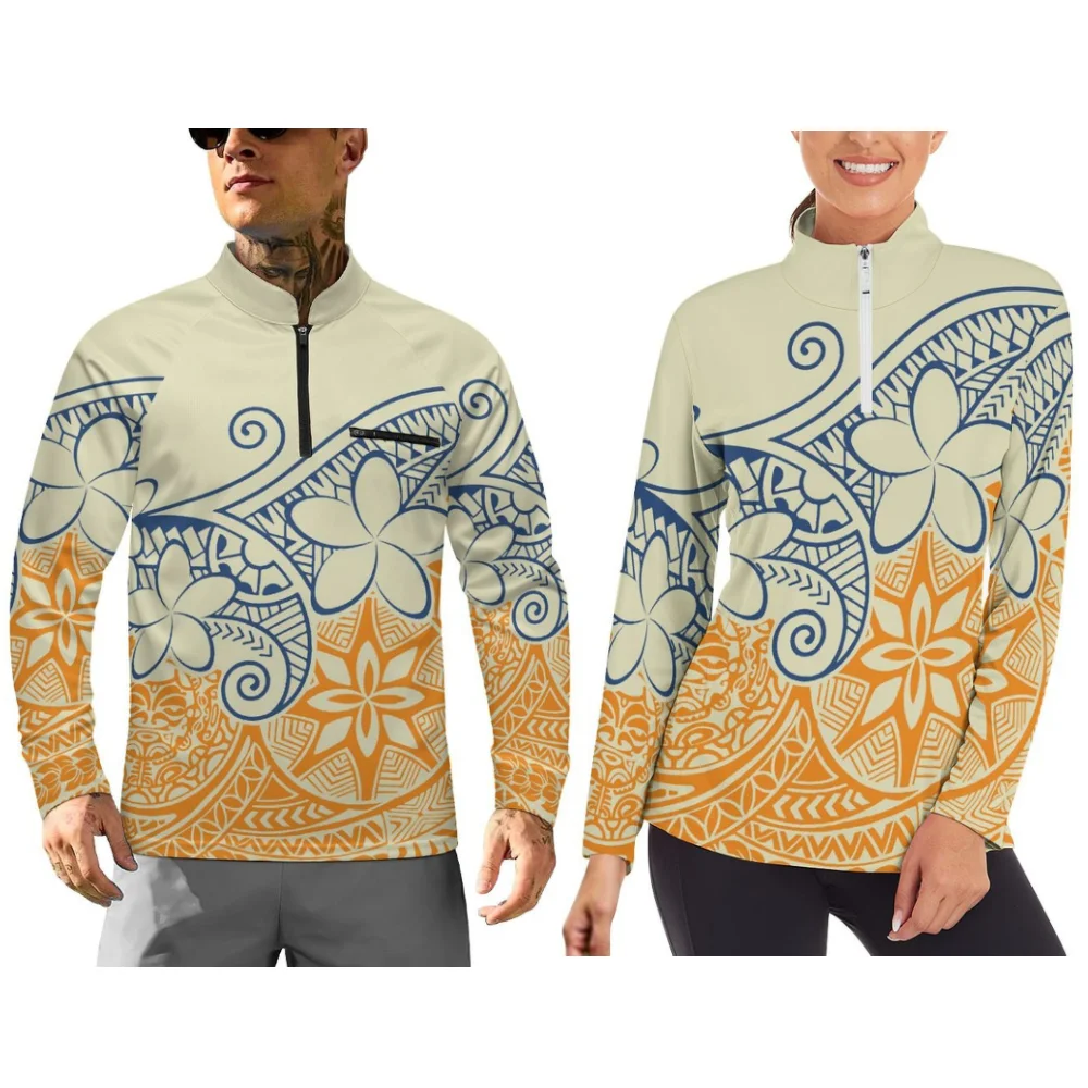Long-Sleeved Sportswear Long-Sleeved Sportswear For Couples Polynesian-Style Printed Sportswear With Customizable Patterns