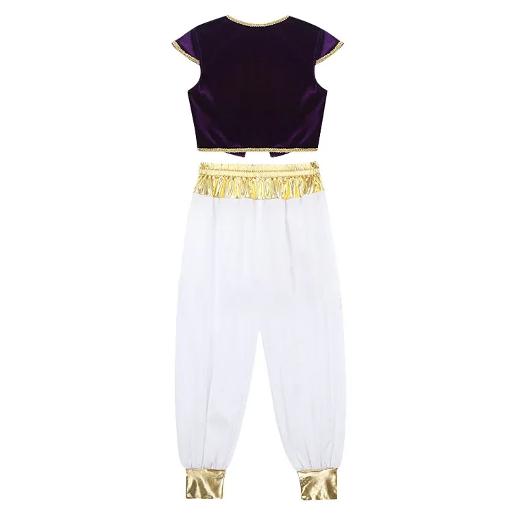 Boys Mythical Prince Aladin Carnival Cosplay Outfit Halloween Party Arabian Prince Role Play Waistcoat Vest Top+Belted Pants