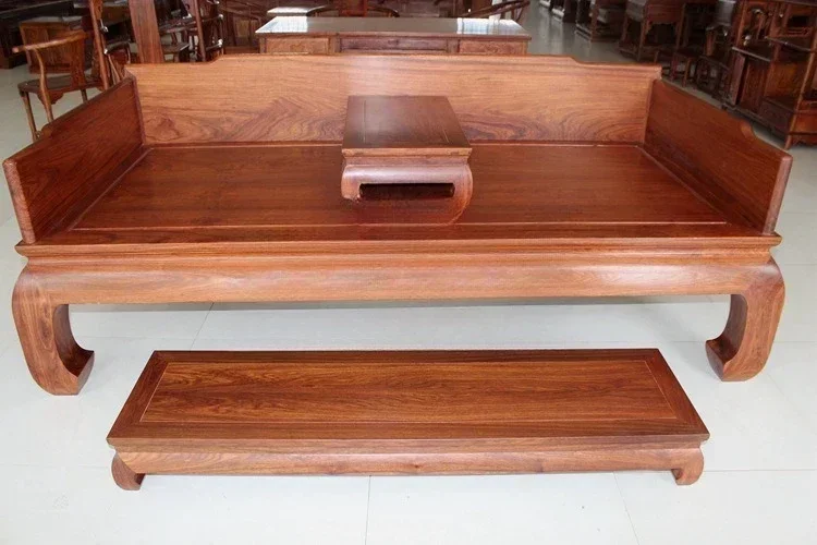 Mahogany Arhat bed Hedgehog red sandalwood circumference board Log rosewood plain wood living room bed Xinhui mahogany furniture