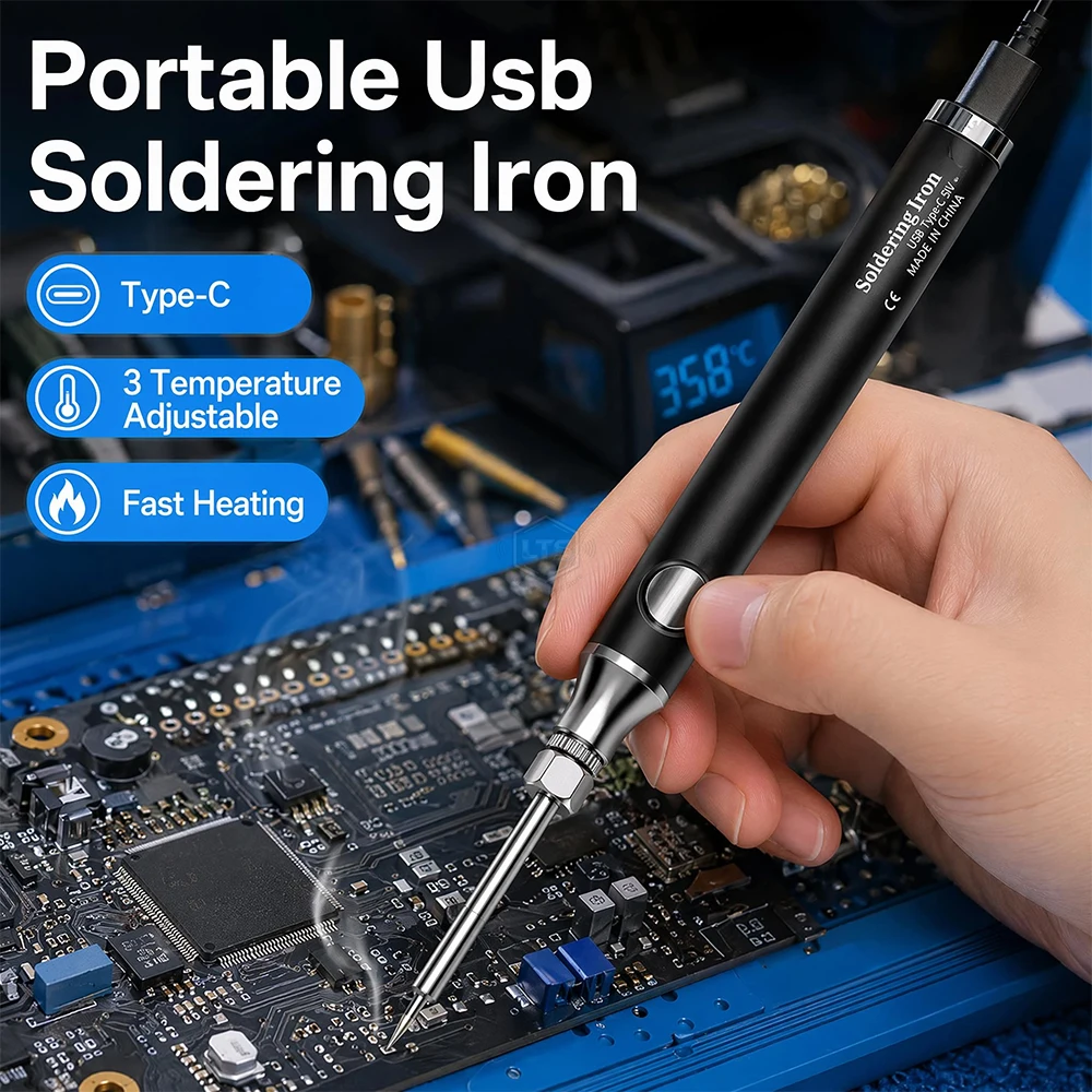 No Battery Model Mini USB Soldering Iron Type-C plug-in Three Levels Temperature Regulation Soldering Iron Electrician Tools