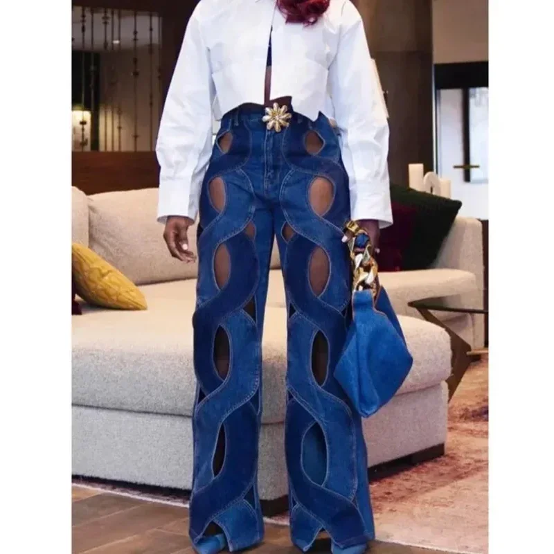 Casual jeans Fashion Fried Dough Twists hollow metal button jeans