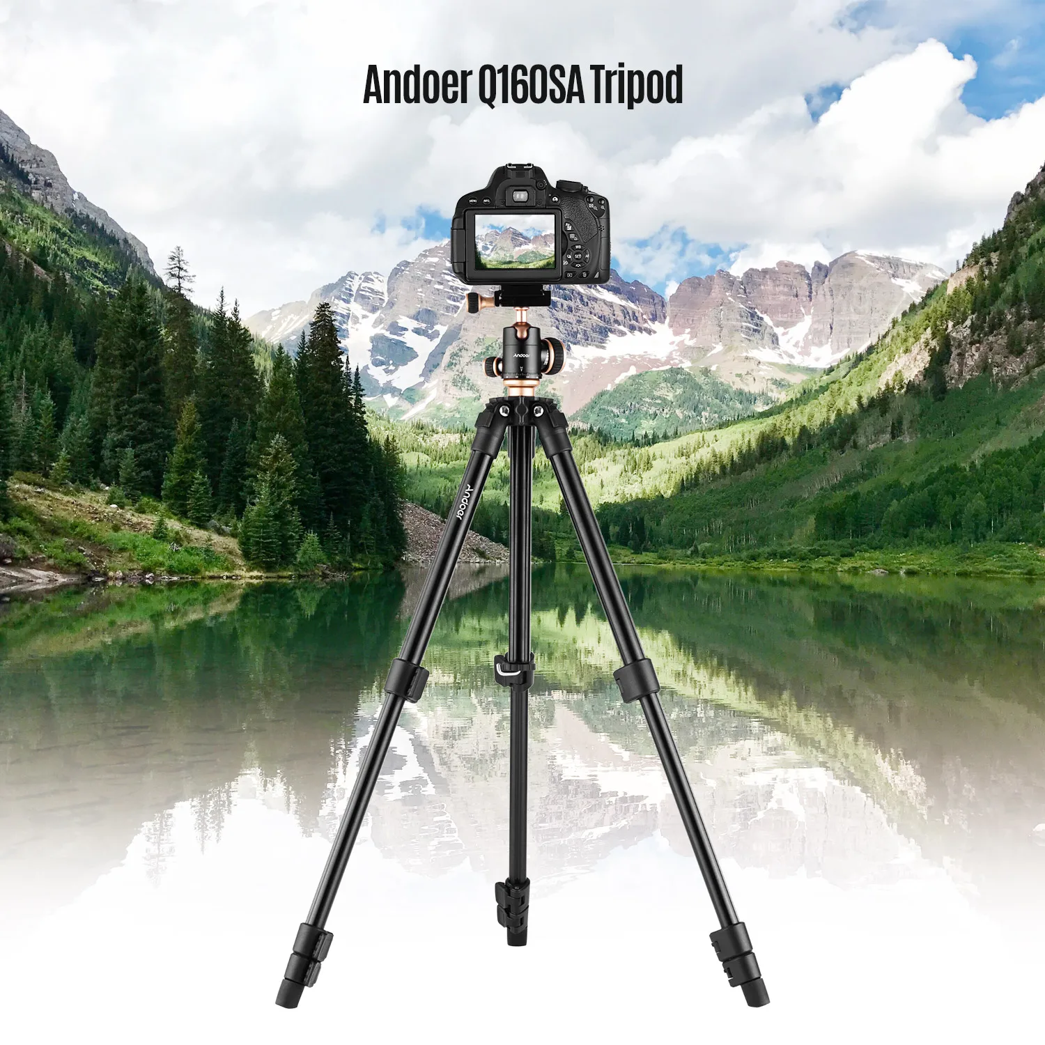 Q160SA Camera Tripod Complete Tripods with Panoramic Ballhead Bubble Level Adjustable Height Travel Tripod for DSLR Cameras