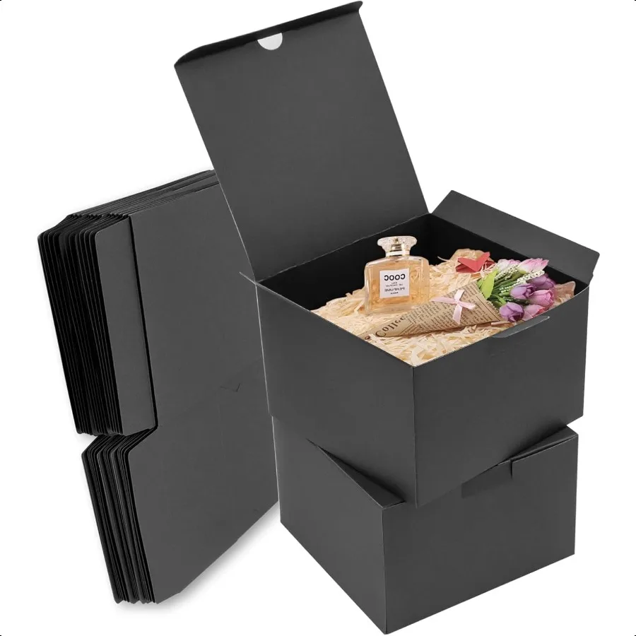 10 Pack 6X6x4 inch Black Gift Box Recyclable Paper