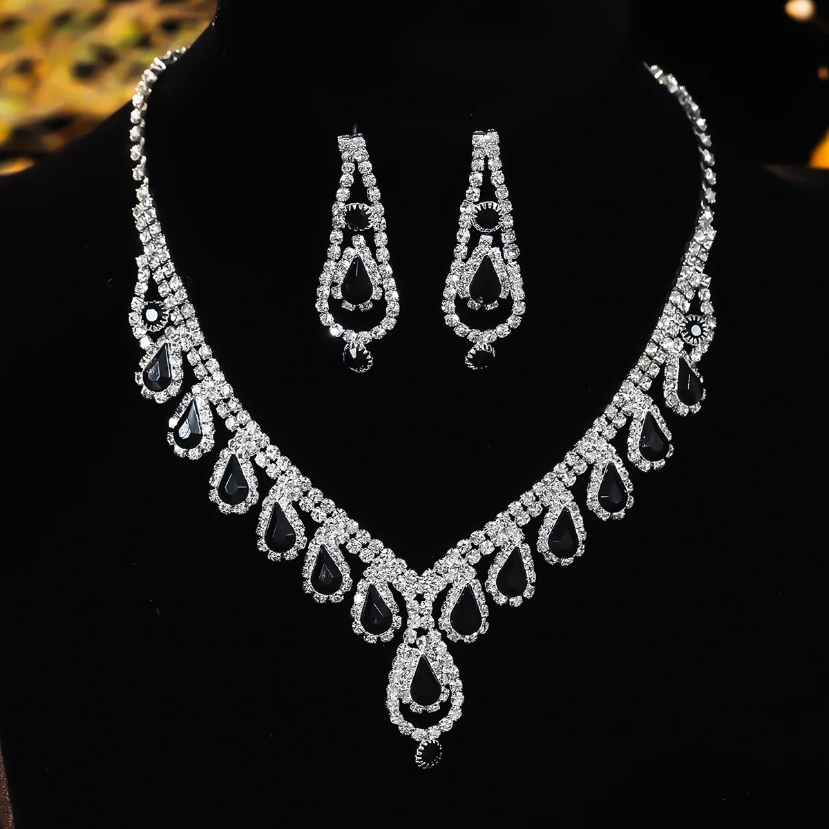 Luxury Sparkle Diamond Necklace Earrings Set, Fashion Jewelry Earrings Two-piece Set, Bridal Jewelry