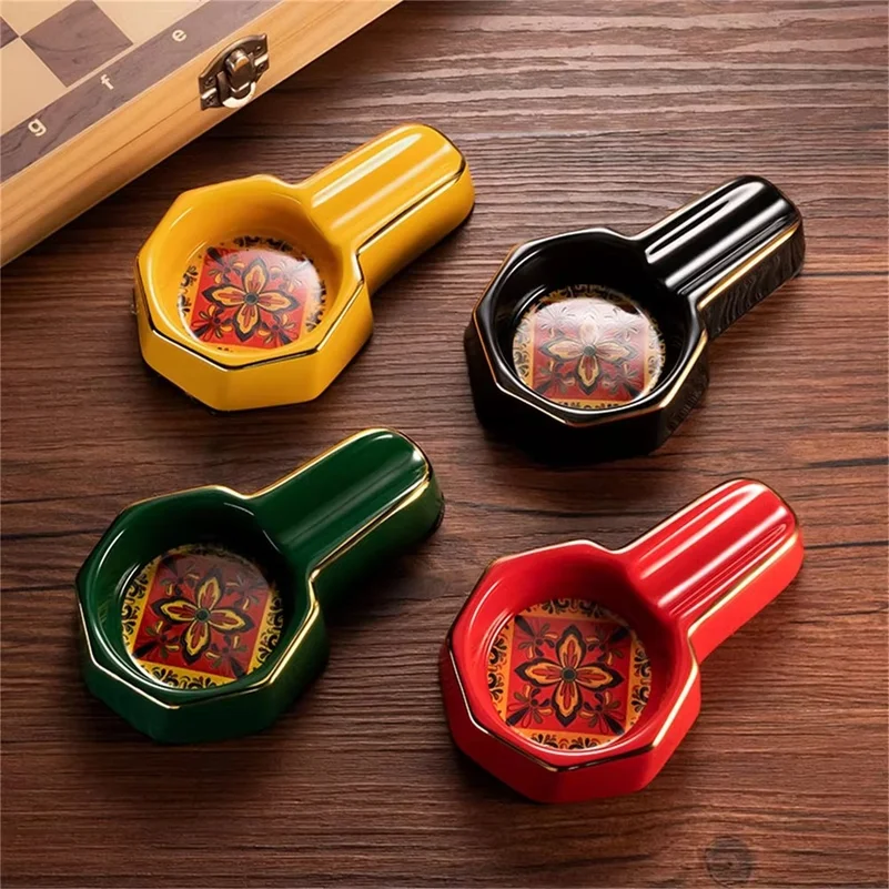 Cigar Ashtray Ceramic Hexagonal Unique Pattern Large Diameter Texture Home Base Anti Slip Portable Classical Elegance
