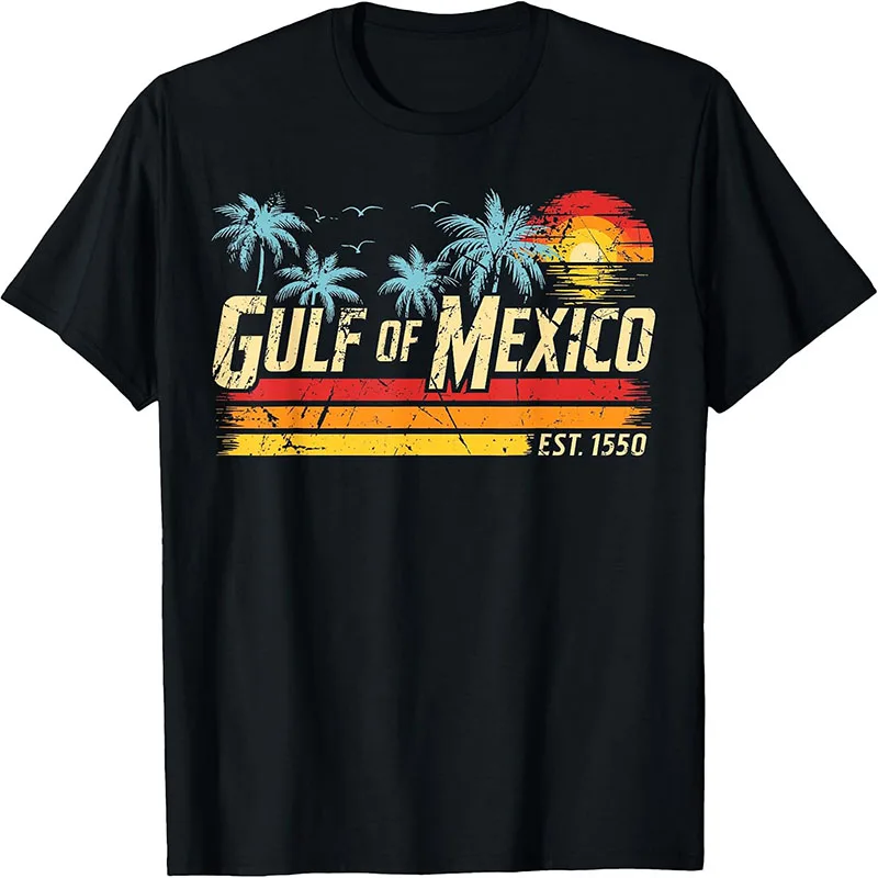 Gulf Of Mexico Retro Sunset Palm Tree Vintage Beach Vacation T-Shirt
