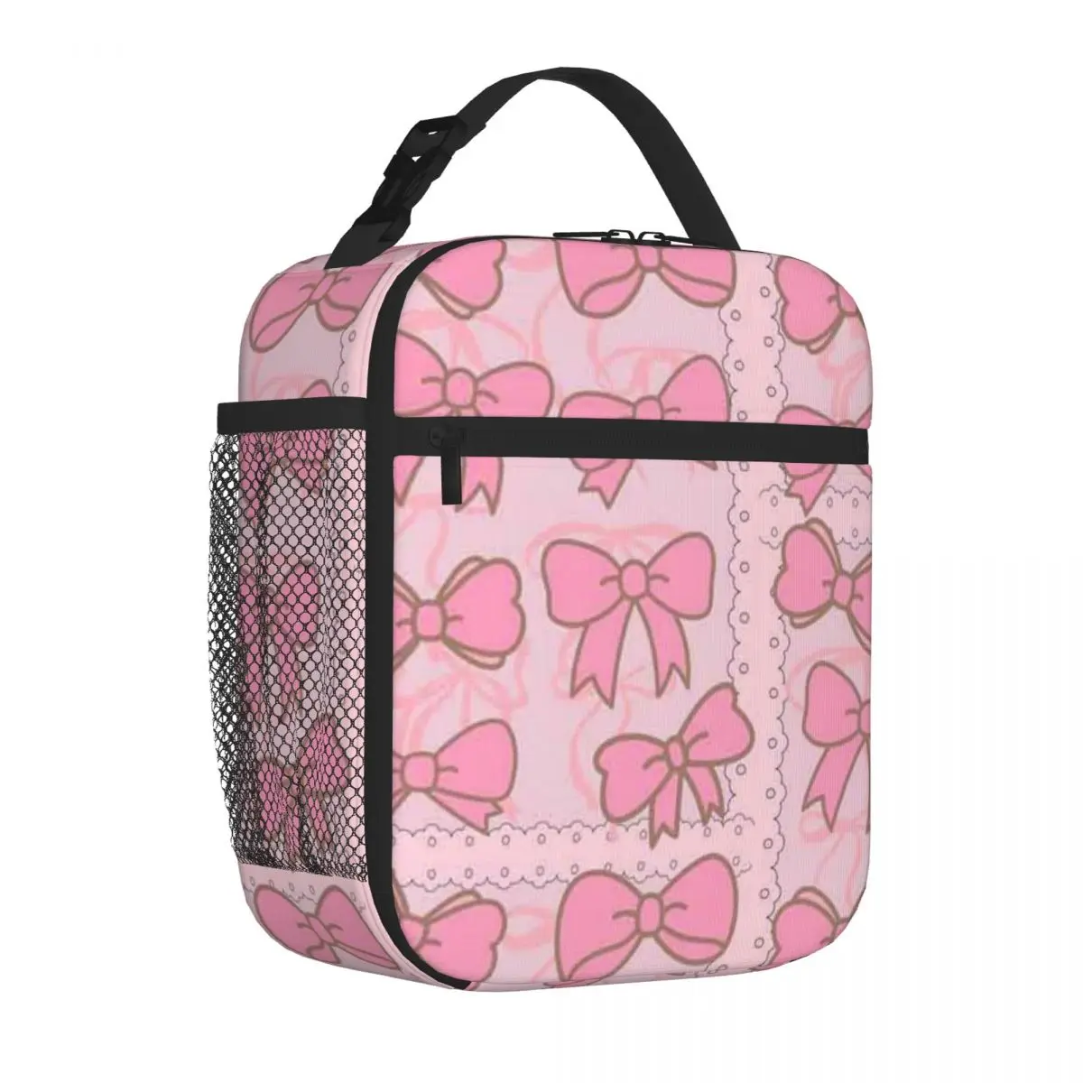 Bestselling Coquette Pink Bows Matte Finish Waterproof Lunch Bag Office Break Adjustable Strap Lunch Bag