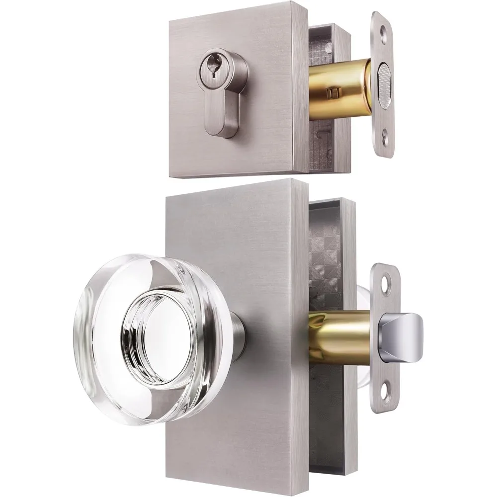 مقبض باب زجاجي كريستالي أسود غير لامع مع قفل ديدبولت ذو أسطوانة واحدة - آمن ومتين للأبواب الداخلية والخارجية #6