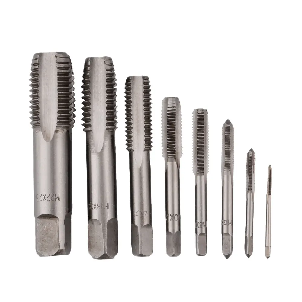 2PCS/Set HSS Machine Spiral Point Straight Fluted Screw Thread Metric Plug Hand Tap Drill Set Tools M2 M3 M4 M5 M6 M7 M8 M9 M10