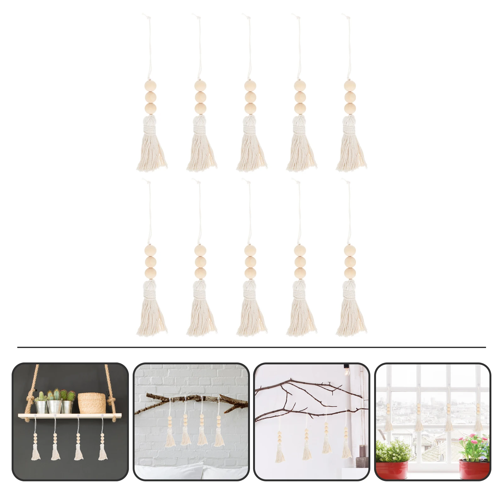 

10 Pcs Wooden Bead Garland Farmhouse Decor Decorations Wall Home Decorative Accessories Beads with Tassel Beaded