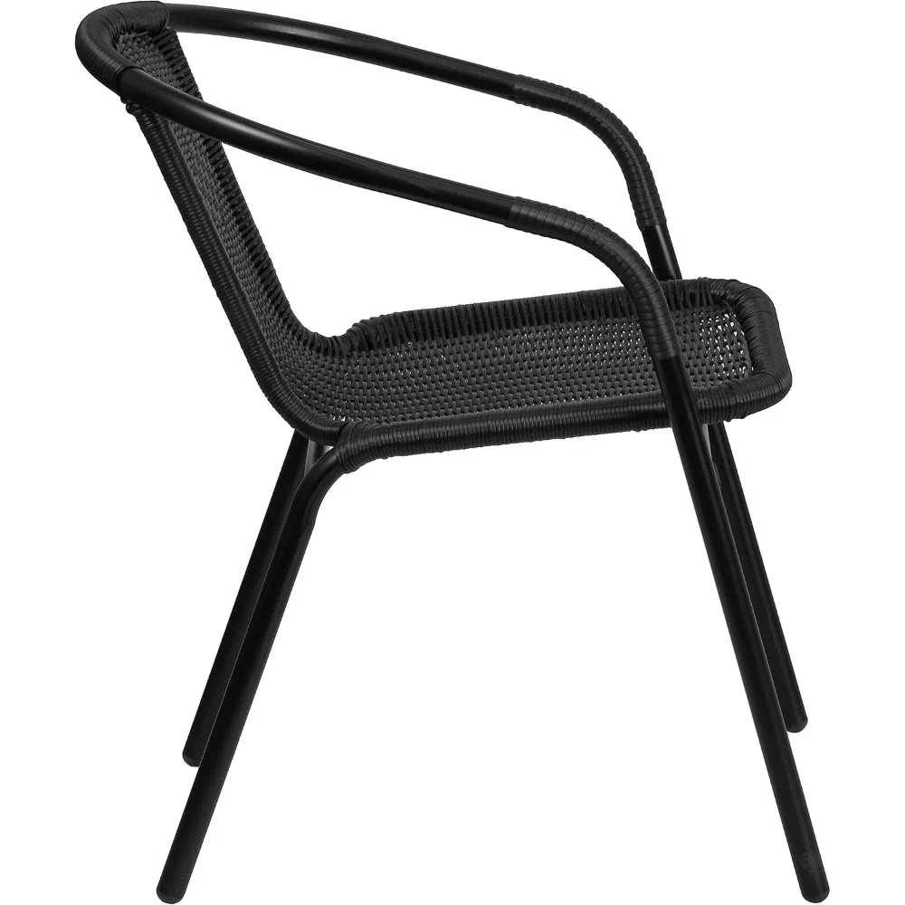 Chaise empilable en rotin noir pour intérieur et extérieur, dossier incurvé, restaurant, paquet de 2