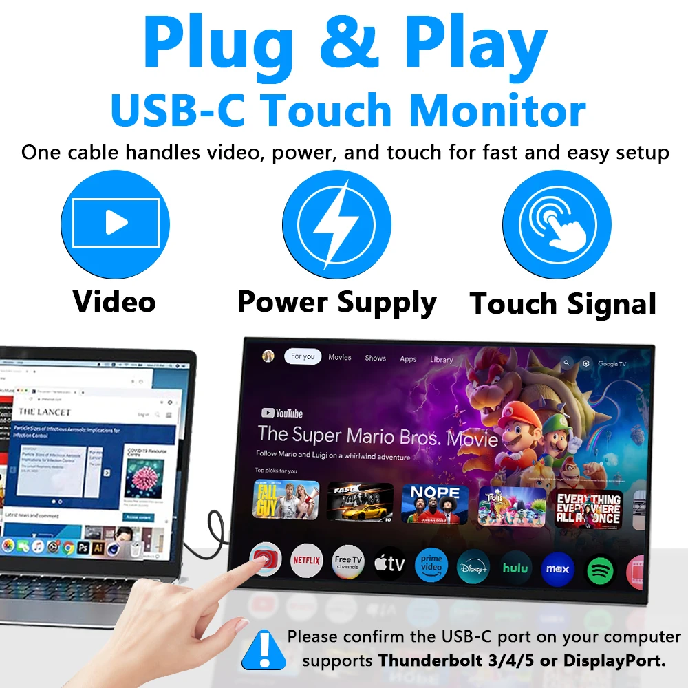 14 Inch Touch Portable Monitor Ultra-thin 1920X1200P IPS USB-C HDMI External Second Screen For Laptop Phone PC Switch PS4/5 Xbox
