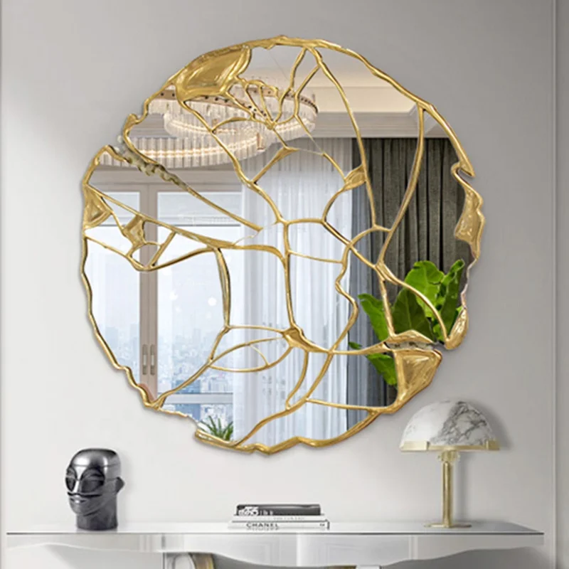 الحرفية غرفة المعيشة جدار الفن المدخل النحاس الذهب الخشب الزخرفية مرآة فضية #4